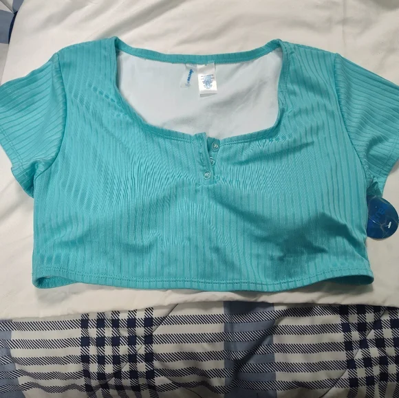 Decree Turquoise Ribbed Tankini - Picture 1 of 6